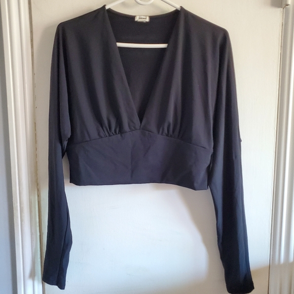 Garage Tops - Garage Black Plunge Long Sleeve Top Size L Going out Club Party minimal basics